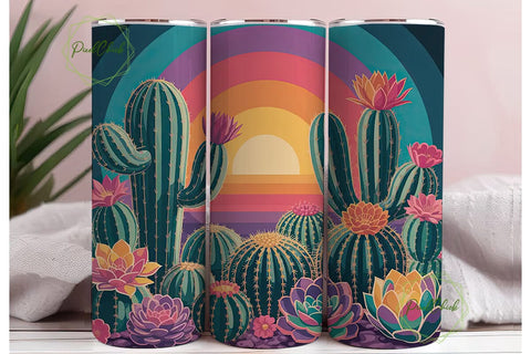 Stained Glass Cactus 20oz Tumbler Wrap Sublimation PixelChick 