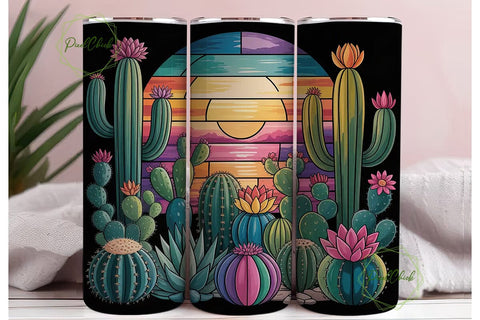 Stained Glass Cactus 20oz Tumbler Wrap Sublimation PixelChick 