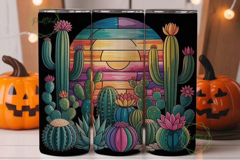 Stained Glass Cactus 20oz Tumbler Wrap Sublimation PixelChick 