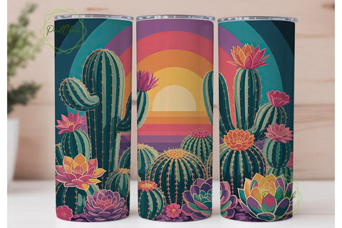 Stained Glass Cactus 20oz Tumbler Wrap Sublimation PixelChick 