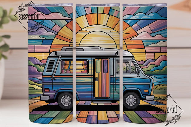 Stained Glass Camper Van 20oz Tumbler Sublimation sassyprint 