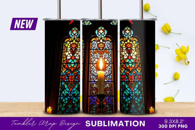 Stained Glass Candle In Church Interior Sublimation Regulrcrative 