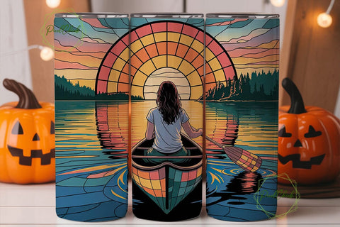 Stained Glass Canoe Sunset 20oz Tumbler Sublimation PixelChick 