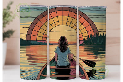 Stained Glass Canoe Sunset 20oz Tumbler Sublimation PixelChick 