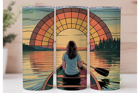 Stained Glass Canoe Sunset 20oz Tumbler Sublimation PixelChick 