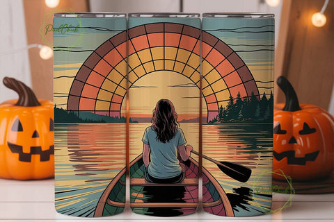 Stained Glass Canoe Sunset 20oz Tumbler Sublimation PixelChick 