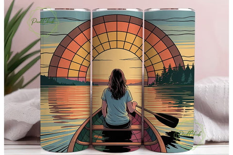 Stained Glass Canoe Sunset 20oz Tumbler Sublimation PixelChick 