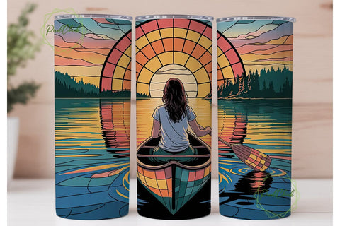 Stained Glass Canoe Sunset 20oz Tumbler Sublimation PixelChick 