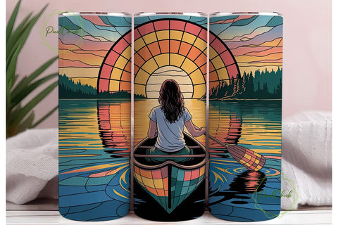 Stained Glass Canoe Sunset 20oz Tumbler Sublimation PixelChick 