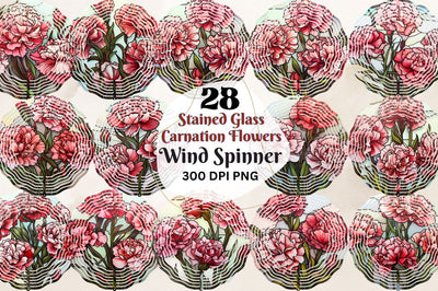Stained Glass Carnation Flowers Wind Spinner Bundle Sublimation Regulrcrative 