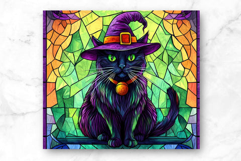 Stained Glass Cat 20oz Skinny Tumbler Wrap Sublimation Design. Sublimation CosmosFineArt 