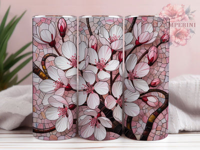 Stained Glass Cherry Blossom Tumbler, Cherry Blossom Tumbler, Floral Glass Wrap, Whimsical Blossom Wrap, Elegant Glass Wrap, Sublimation Design, Trendy Gift Idea Sublimation Li Zamperini 