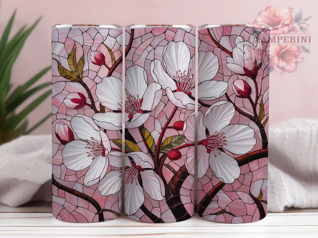 Stained Glass Cherry Blossom Tumbler, Cherry Blossom Tumbler, Floral Glass Wrap, Whimsical Blossom Wrap, Elegant Glass Wrap, Sublimation Design, Trendy Gift Idea Sublimation Li Zamperini 