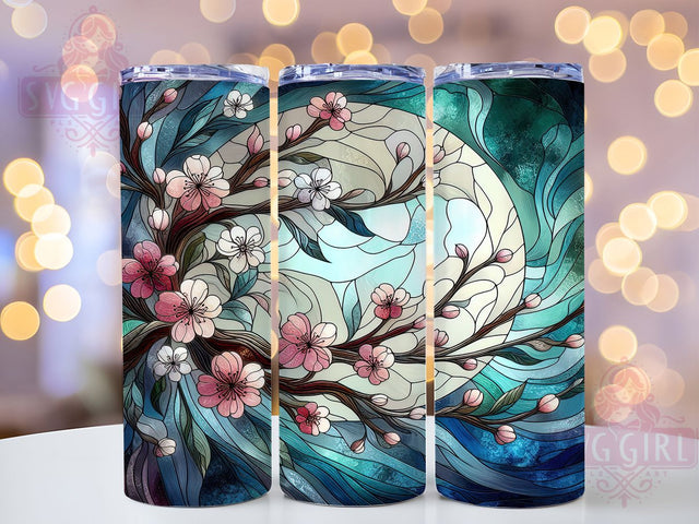 Stained Glass Cherryblossom Tumbler, Cherryblossom Art, Floral Wrap, Sublimation Art, 20oz Tumbler, Elegant Design, Colorful Pattern Sublimation SvggirlplusArt 