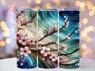 Stained Glass Cherryblossom Tumbler, Cherryblossom Art, Floral Wrap, Sublimation Art, 20oz Tumbler, Elegant Design, Colorful Pattern Sublimation SvggirlplusArt 