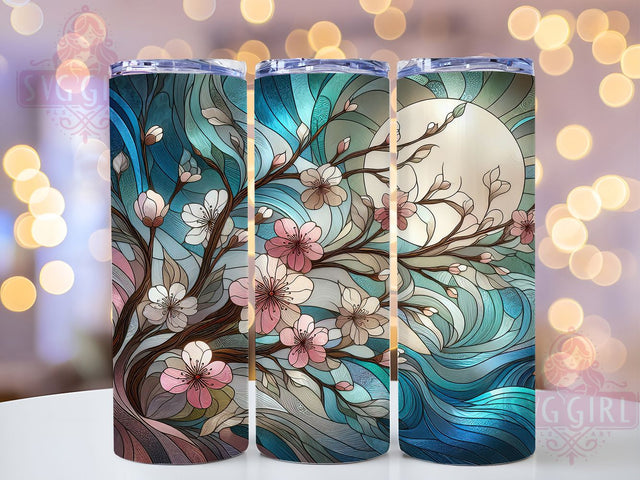 Stained Glass Cherryblossom Tumbler, Cherryblossom Art, Floral Wrap, Sublimation Art, 20oz Tumbler, Elegant Design, Colorful Pattern Sublimation SvggirlplusArt 