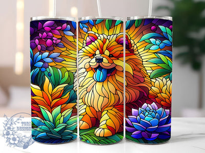 Stained Glass Chow Chow Tumbler, Brown Dog Tumbler, Artistic Pet Wrap, Whimsical Dog Wrap, Vintage Stained Glass Wrap, Sublimation Design, Trendy Gift Idea Sublimation ToriDesigns 