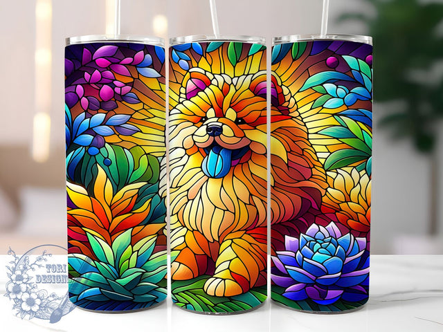 Stained Glass Chow Chow Tumbler, Brown Dog Tumbler, Artistic Pet Wrap, Whimsical Dog Wrap, Vintage Stained Glass Wrap, Sublimation Design, Trendy Gift Idea Sublimation ToriDesigns 