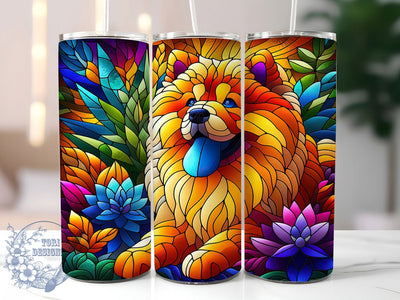 Stained Glass Chow Chow Tumbler, Brown Dog Tumbler, Artistic Pet Wrap, Whimsical Dog Wrap, Vintage Stained Glass Wrap, Sublimation Design, Trendy Gift Idea Sublimation ToriDesigns 