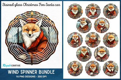 Stained glass Christmas Fox Santa car Wind Spinner Bundle Sublimation Regulrcrative 