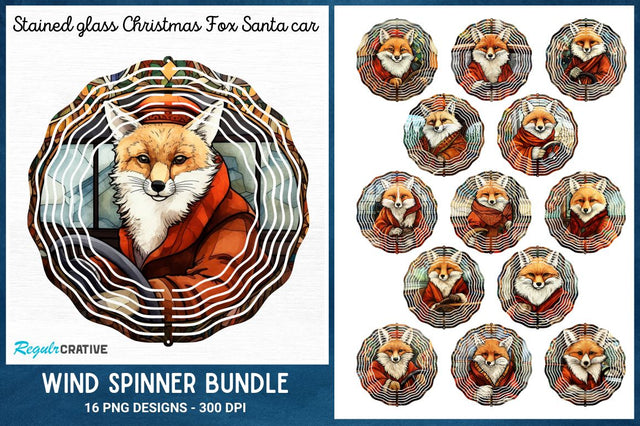 Stained glass Christmas Fox Santa car Wind Spinner Bundle Sublimation Regulrcrative 