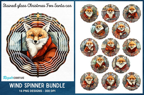 Stained glass Christmas Fox Santa car Wind Spinner Bundle Sublimation Regulrcrative 