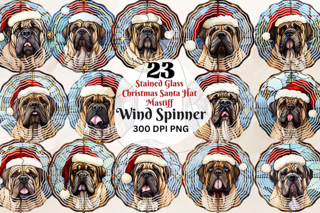 Stained Glass Christmas Santa Hat Mastiff Wind Spinner Bundle Sublimation Regulrcrative 