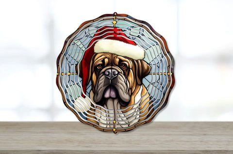 Stained Glass Christmas Santa Hat Mastiff Wind Spinner Bundle Sublimation Regulrcrative 