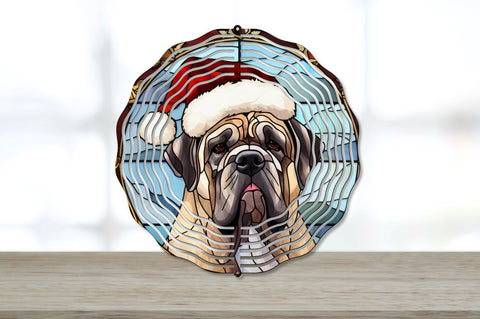 Stained Glass Christmas Santa Hat Mastiff Wind Spinner Bundle Sublimation Regulrcrative 