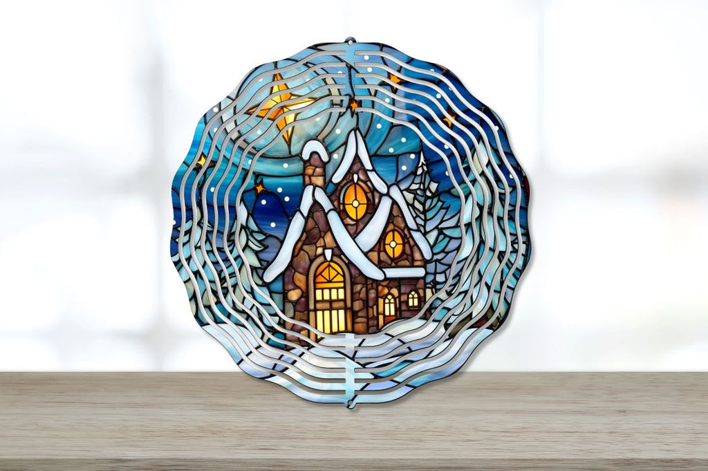 Stained Glass Christmas Suncatcher Village Wind Spinner Bundle - So Fontsy