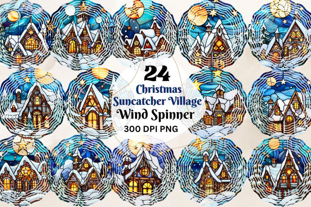 Stained Glass Christmas Suncatcher Village Wind Spinner Bundle Sublimation Regulrcrative 