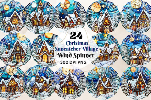 Stained Glass Christmas Suncatcher Village Wind Spinner Bundle Sublimation Regulrcrative 