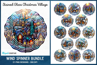 Stained Glass Christmas Village Wind Spinner Sublimation Bundle Sublimation Regulrcrative 