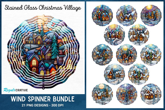 Stained Glass Christmas Village Wind Spinner Sublimation Bundle Sublimation Regulrcrative 