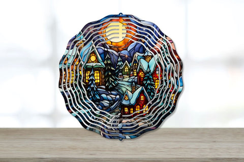 Stained Glass Christmas Village Wind Spinner Sublimation Bundle Sublimation Regulrcrative 