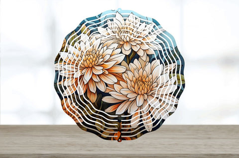 Stained Glass Chrysanthemum Flowers Wind Spinner Sublimation Regulrcrative 