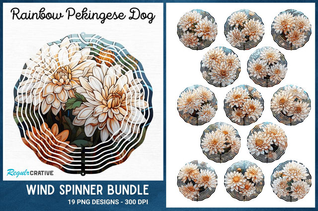 Stained Glass Chrysanthemum Flowers Wind Spinner Sublimation Regulrcrative 