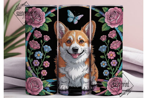 Stained Glass Corgi 20oz Tumbler Wrap Sublimation sassyprint 