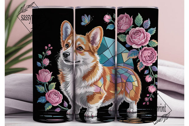 Stained Glass Corgi 20oz Tumbler Wrap Sublimation sassyprint 