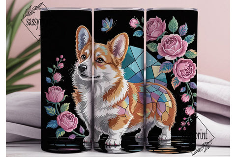Stained Glass Corgi 20oz Tumbler Wrap Sublimation sassyprint 