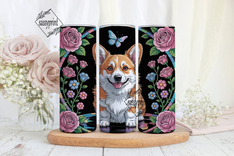 Stained Glass Corgi 20oz Tumbler Wrap Sublimation sassyprint 