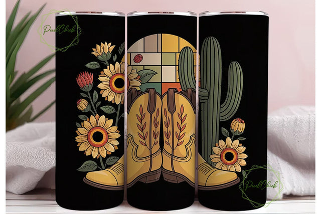 Stained Glass Cowboy Boots Tumbler Wrap Sublimation PixelChick 
