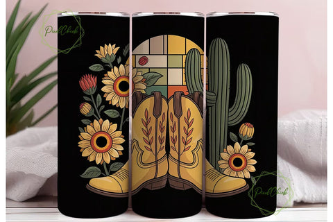 Stained Glass Cowboy Boots Tumbler Wrap Sublimation PixelChick 