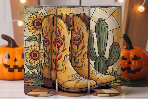 Stained Glass Cowboy Boots Tumbler Wrap Sublimation PixelChick 