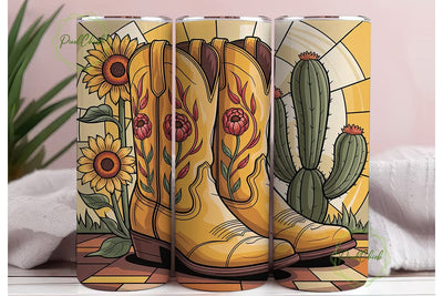 Stained Glass Cowboy Boots Tumbler Wrap Sublimation PixelChick 
