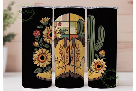 Stained Glass Cowboy Boots Tumbler Wrap Sublimation PixelChick 