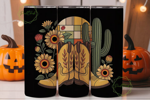 Stained Glass Cowboy Boots Tumbler Wrap Sublimation PixelChick 