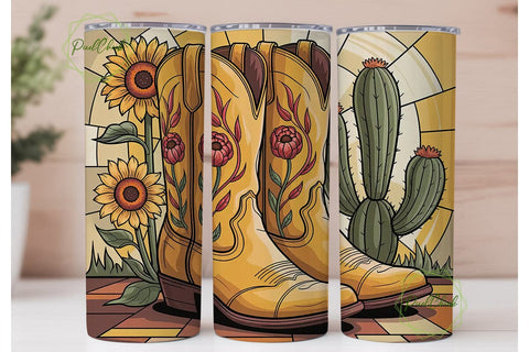 Stained Glass Cowboy Boots Tumbler Wrap Sublimation PixelChick 