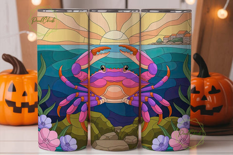 Stained Glass Crab 20oz Tumbler Wrap Sublimation PixelChick 