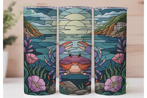 Stained Glass Crab 20oz Tumbler Wrap Sublimation PixelChick 